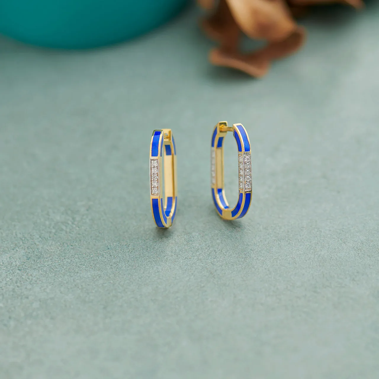 Blue Cera Ovate Diamond Hoops