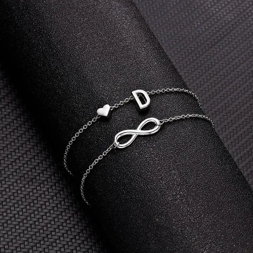 Bohemia A-Z Letter Initial Anklet For Women Silver Color Initial Heart