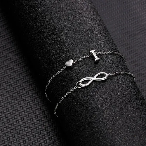 Bohemia A-Z Letter Initial Anklet For Women Silver Color Initial Heart