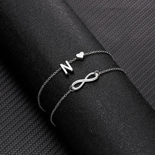 Bohemia A-Z Letter Initial Anklet For Women Silver Color Initial Heart