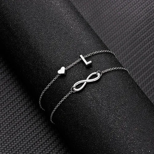 Bohemia A-Z Letter Initial Anklet For Women Silver Color Initial Heart