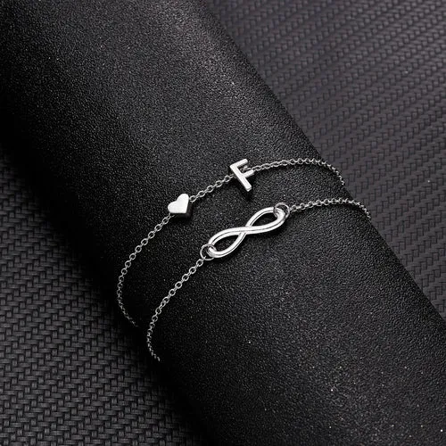 Bohemia A-Z Letter Initial Anklet For Women Silver Color Initial Heart