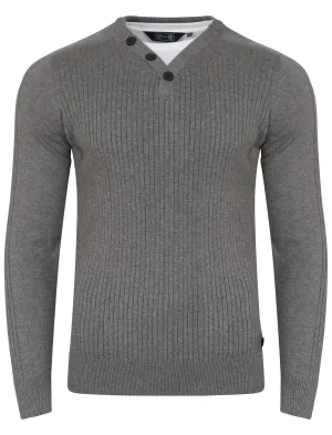 Brookmead Ribbed Jumper with Inner Mock T-Shirt in Mid Grey Marl - Dissident