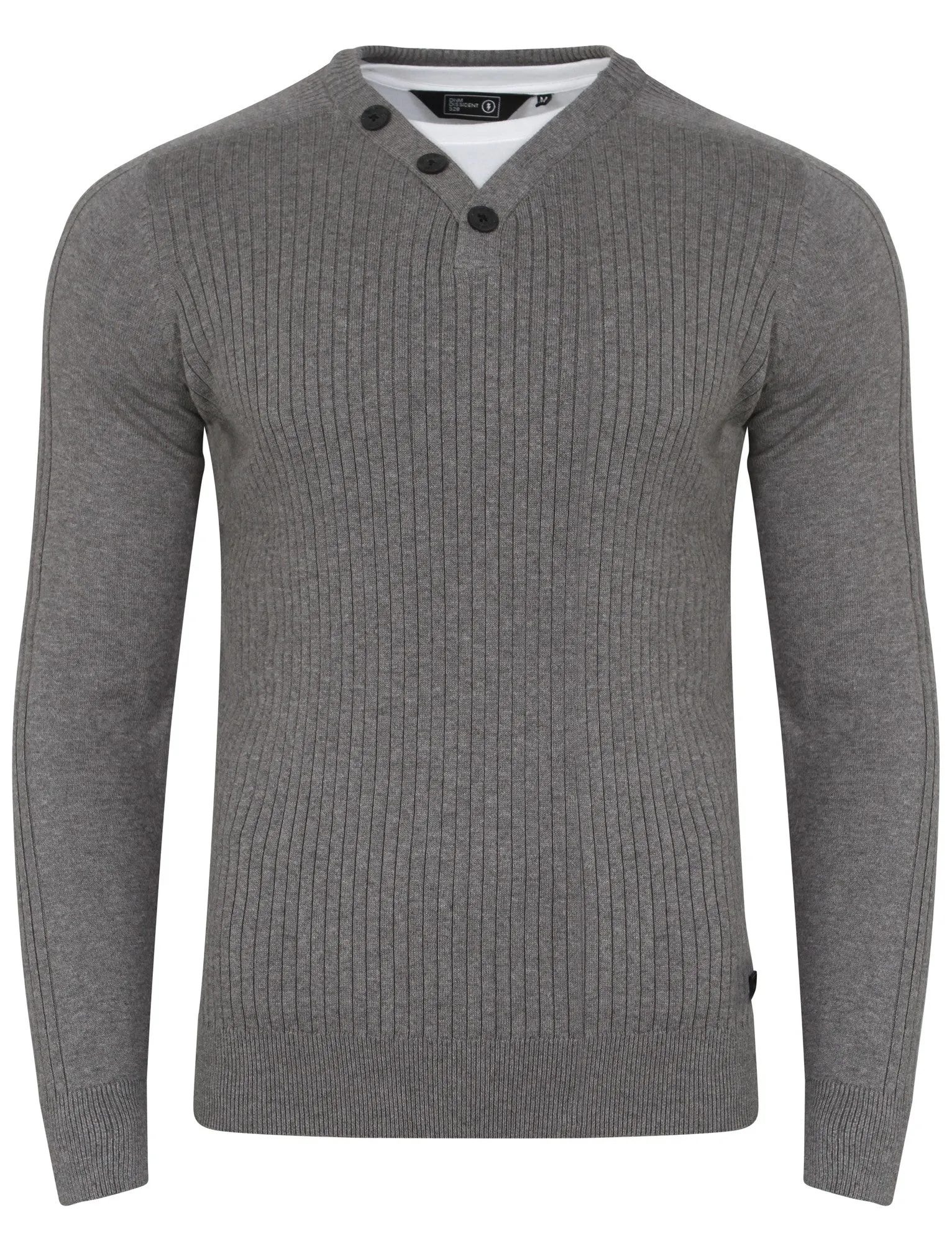 Brookmead Ribbed Jumper with Inner Mock T-Shirt in Mid Grey Marl - Dissident