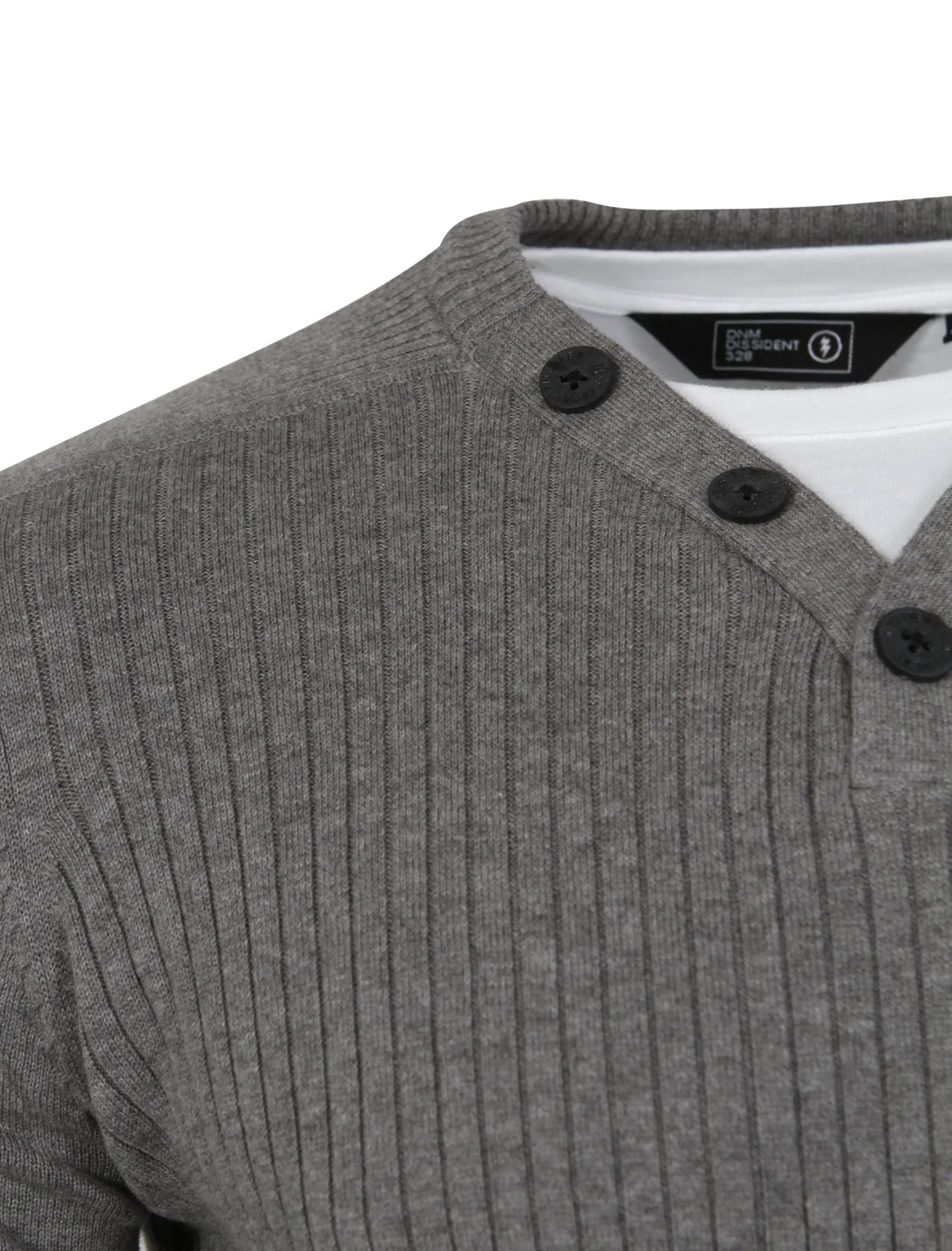 Brookmead Ribbed Jumper with Inner Mock T-Shirt in Mid Grey Marl - Dissident