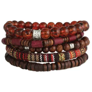 Brown Wood & Stone Bead Men's Bracelet Set