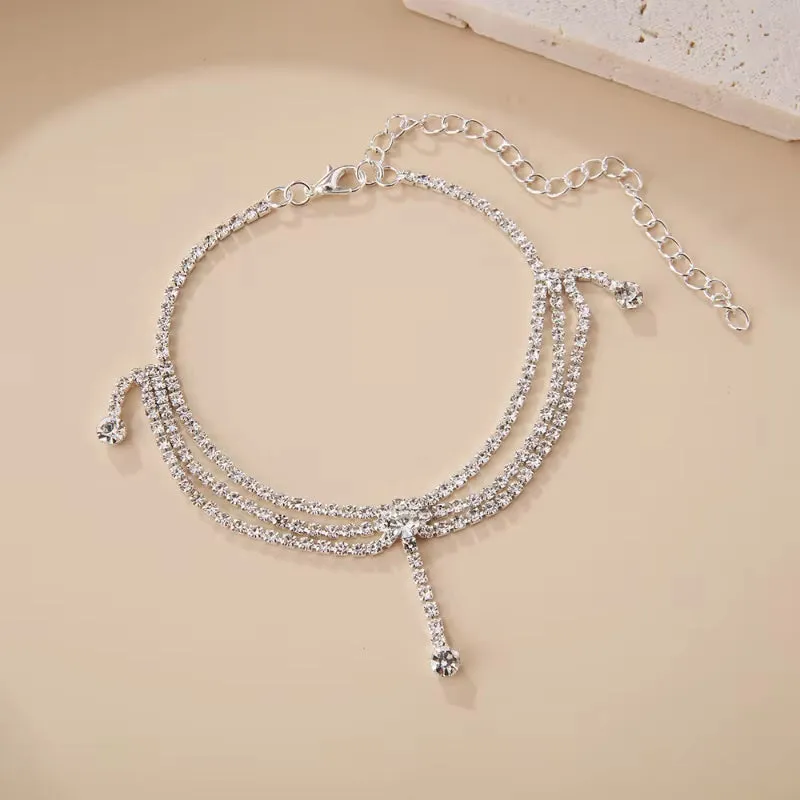 Chic Tassel Silver Cubic Zirconia Anklet for Women – Elegant Beach Foot Jewelry