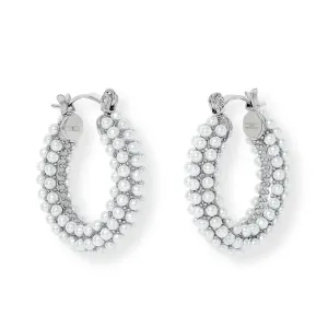 Credo Chunky Silver Plated Hoop Earrings with Small Mother of Pearl Beads