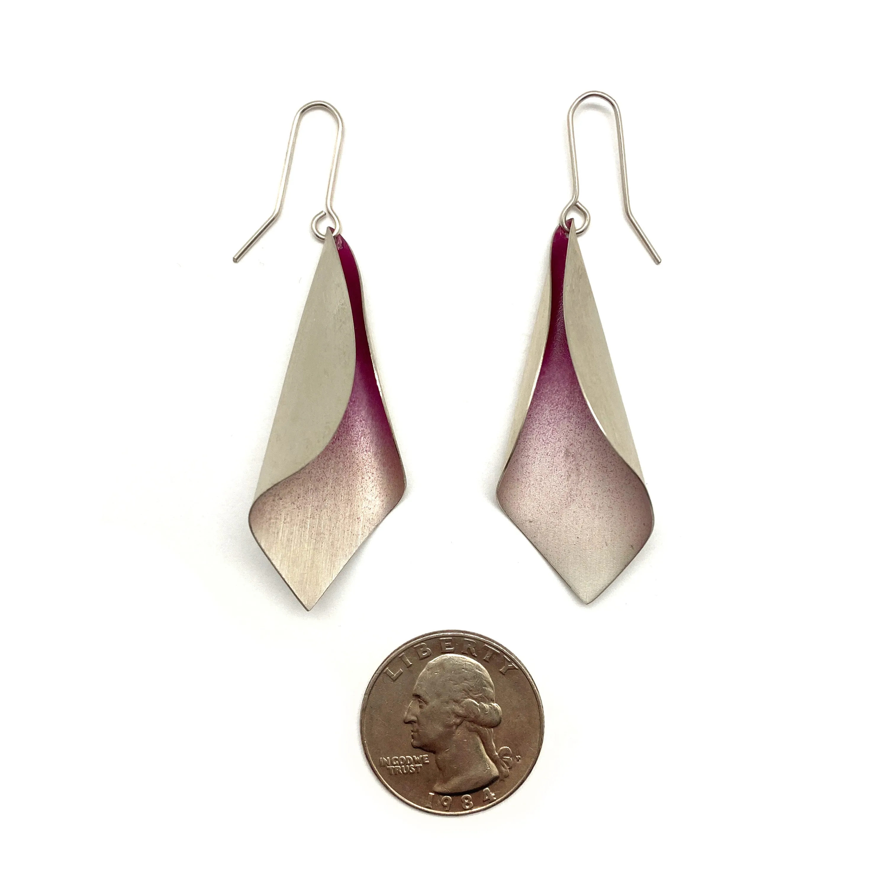 Curved Silver and Pink Earrings