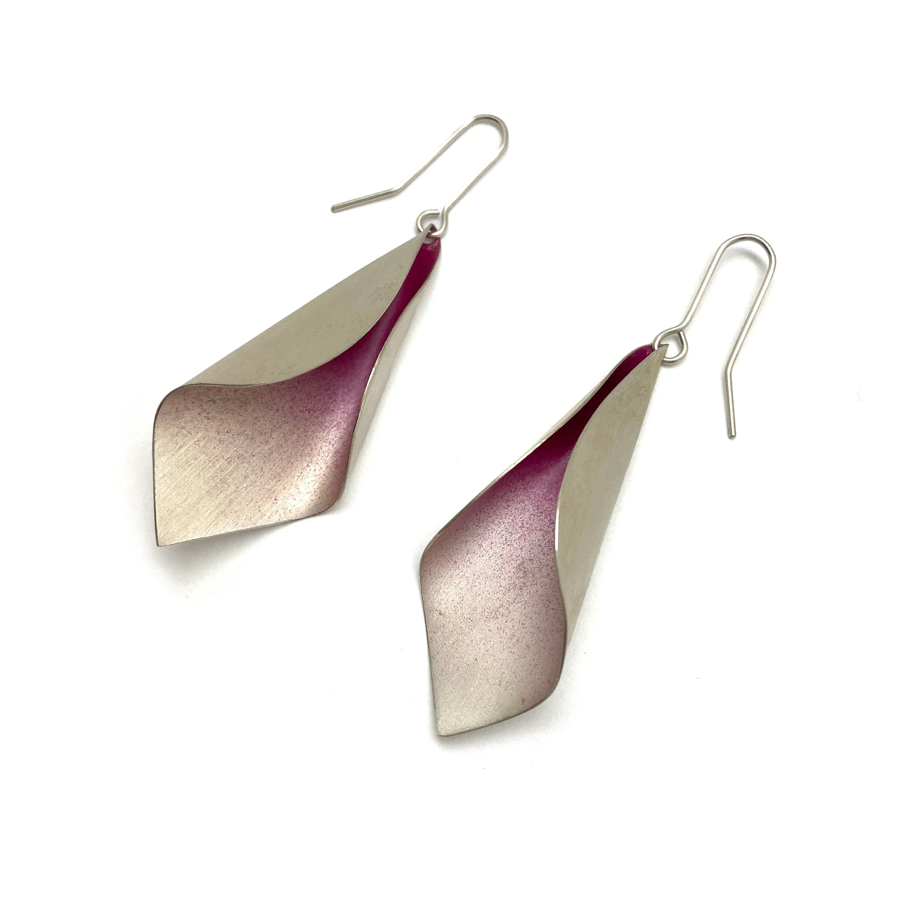 Curved Silver and Pink Earrings