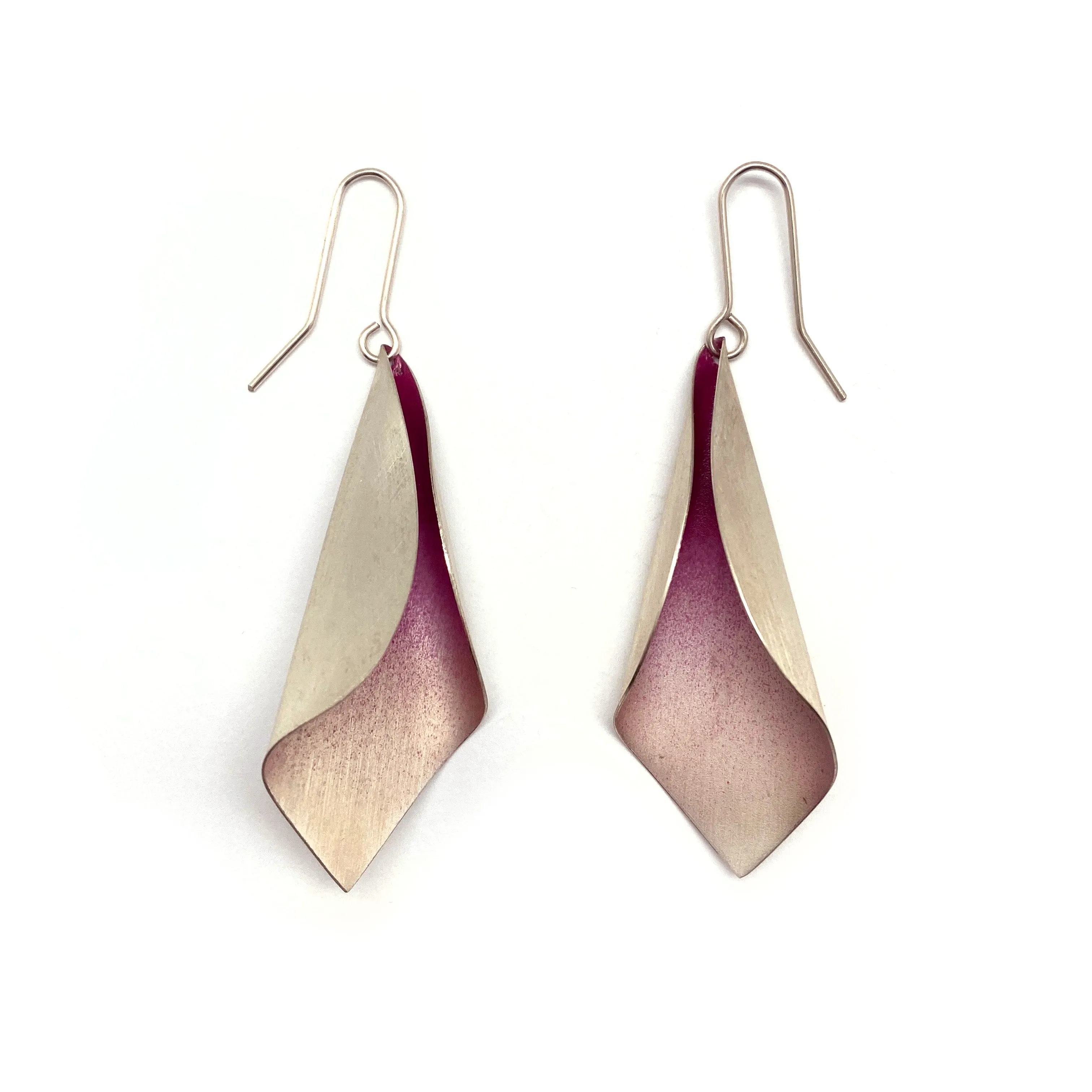 Curved Silver and Pink Earrings