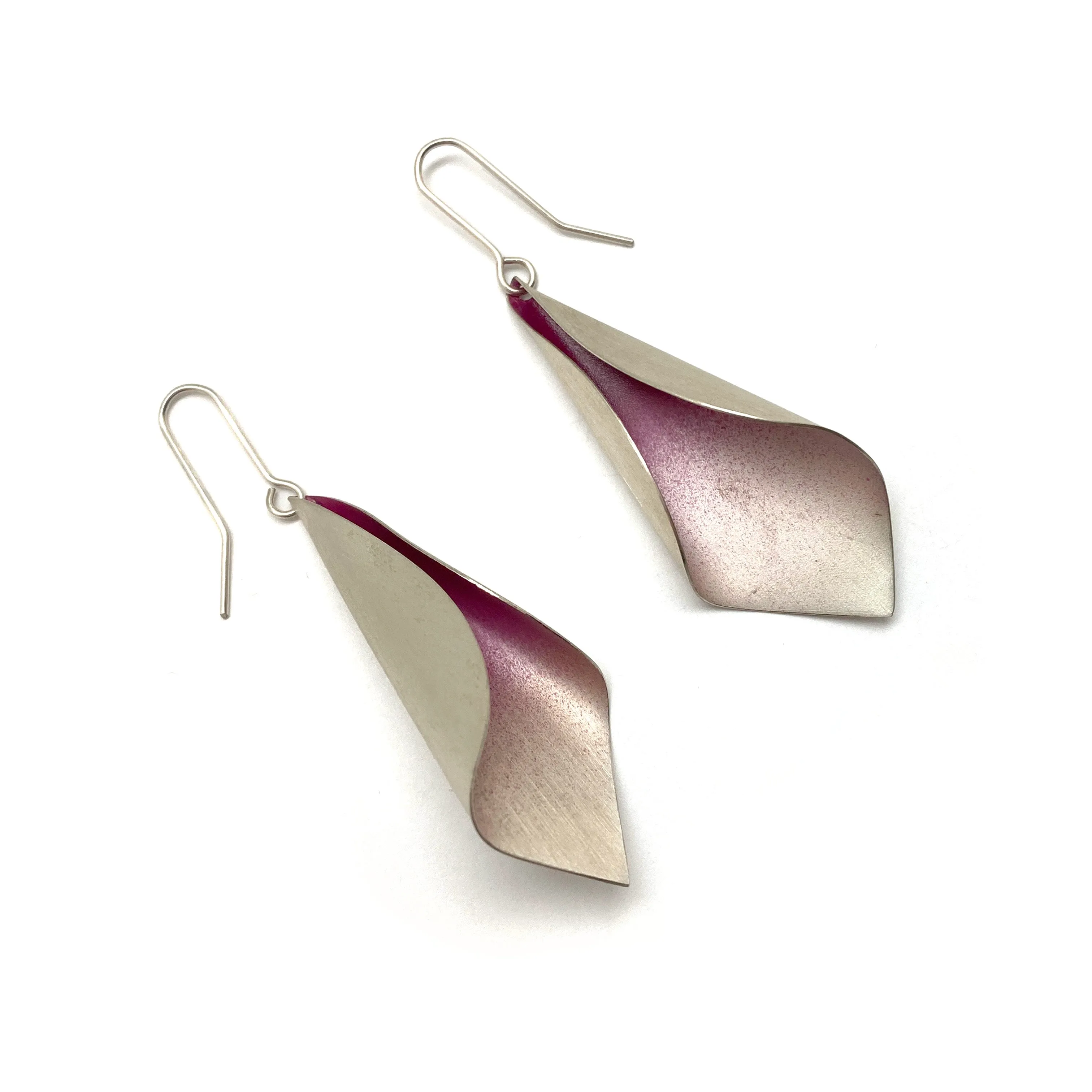 Curved Silver and Pink Earrings