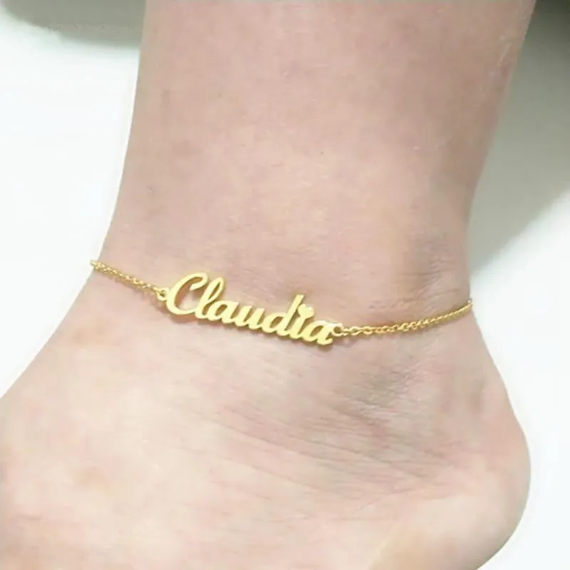 Customized Stainless Steel Rose Gold Color Nameplate Ankle Bracelet