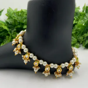 Designer Kundan And Beads Golden Payal Anklet For Ladies By Gehna Shop