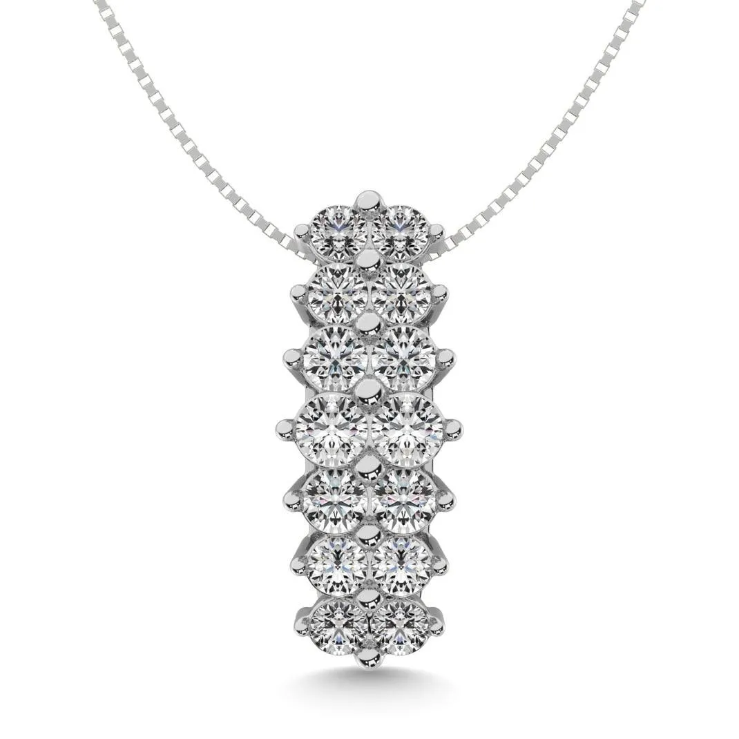 Diamond 1 1/2 ct tw Round Cut Pyramid Pendant in 14K White Gold