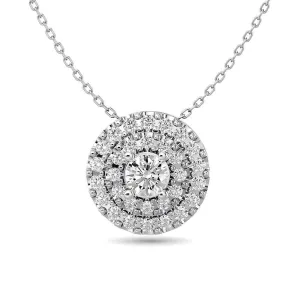 Diamond Round Cut Double Halo Pendant 3/8 ct tw in 14K White Gold