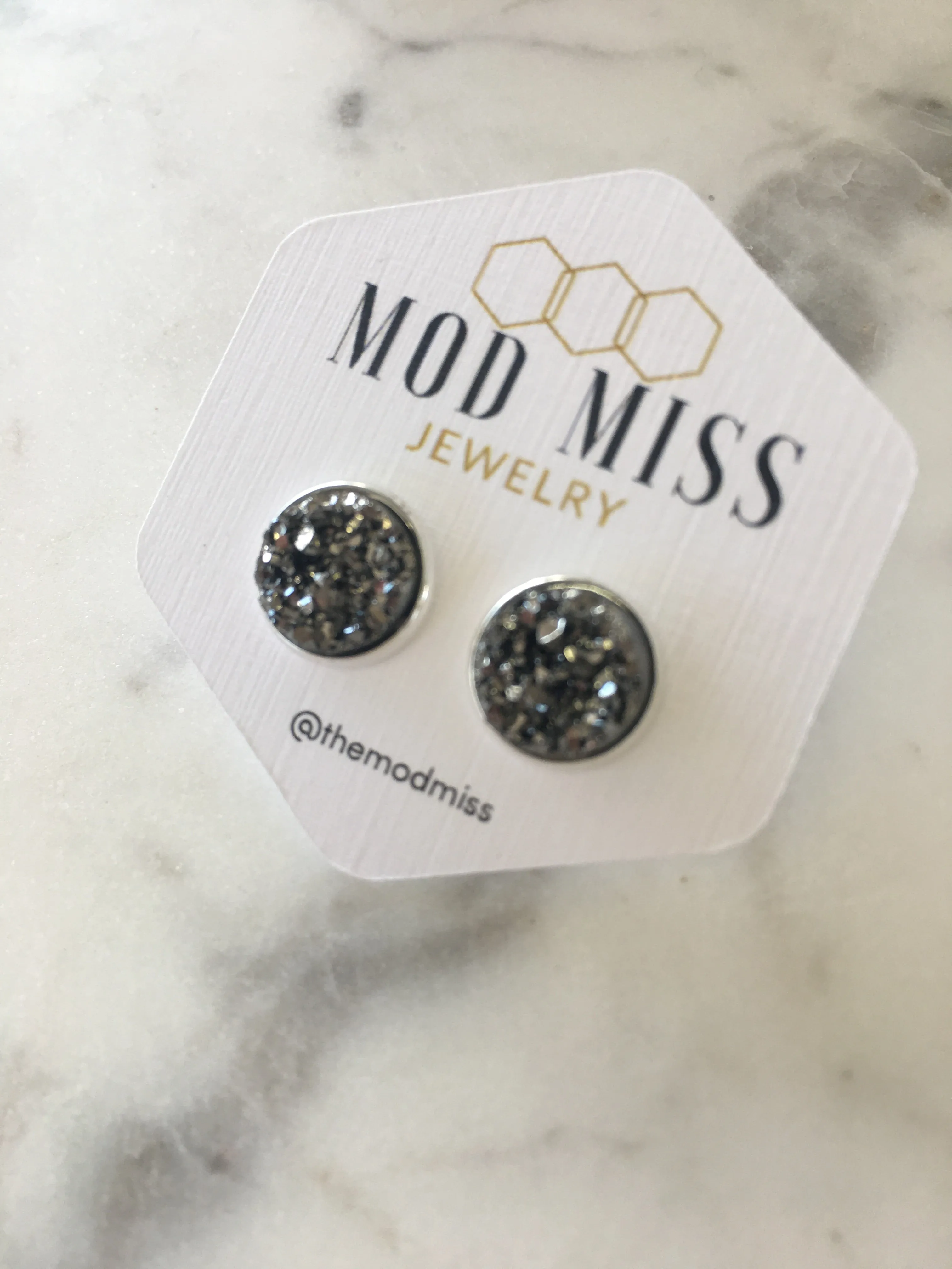 Druzy Stud Earring "Gunmetal"