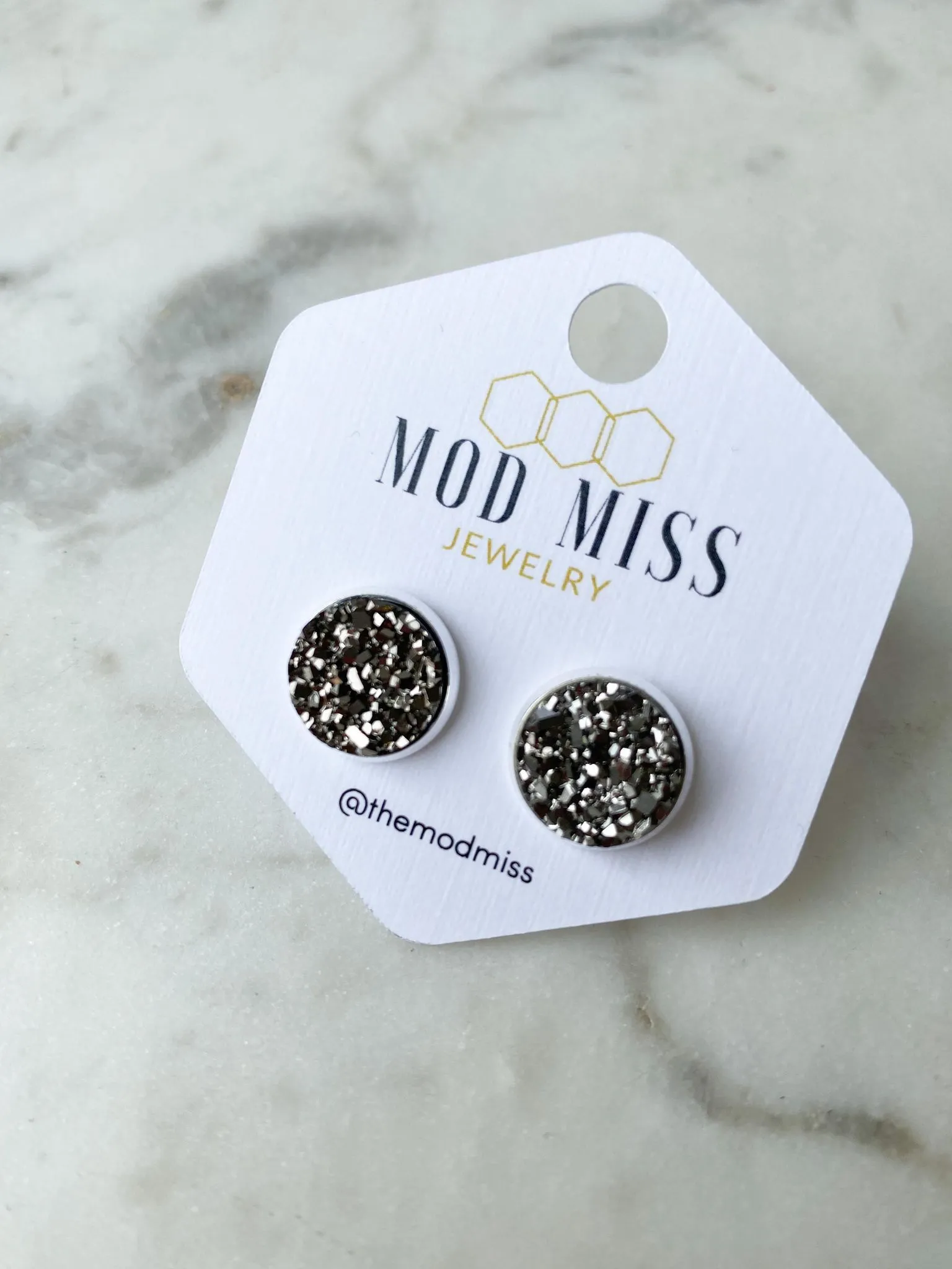 Druzy Stud Earring "Gunmetal"