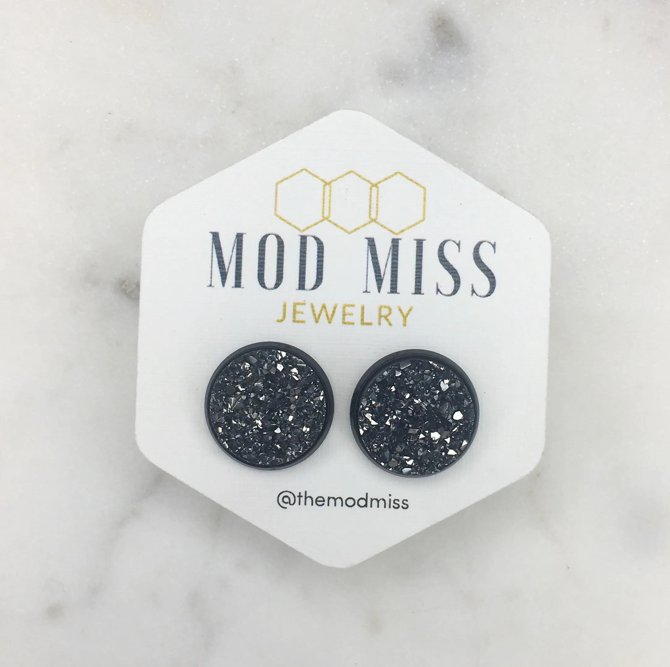 Druzy Stud Earring "Gunmetal"