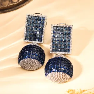 Exquisite Rhodium Plated Sapphire Blue Dangler Earring For Women