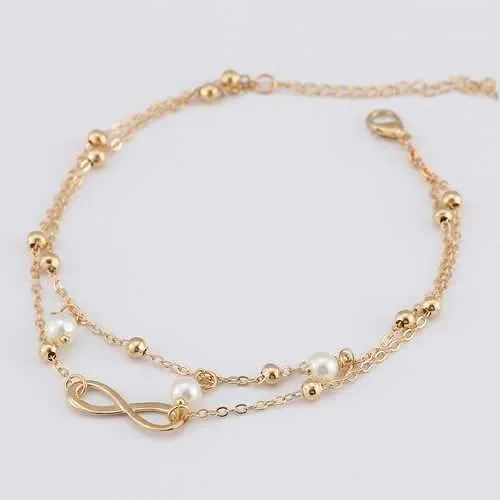 Fashion Infinity Knot Multilayer Women's Anklets Bead Pearl