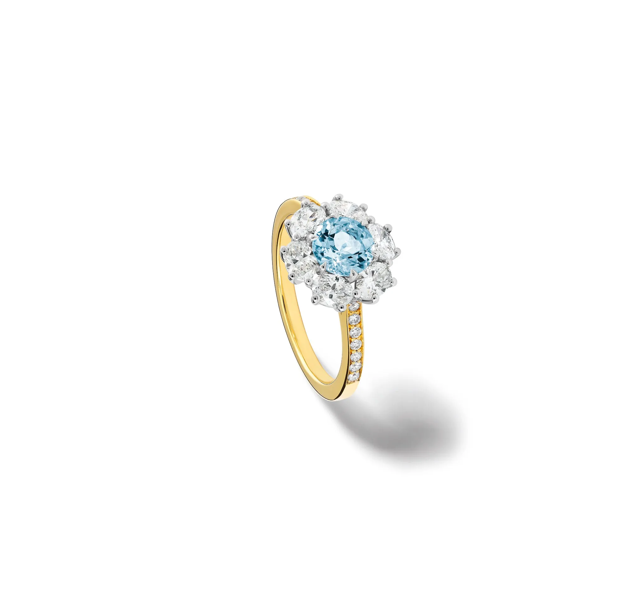 Flora Engagement Ring 18ct White & Yellow Gold - Aquamarine & Diamond