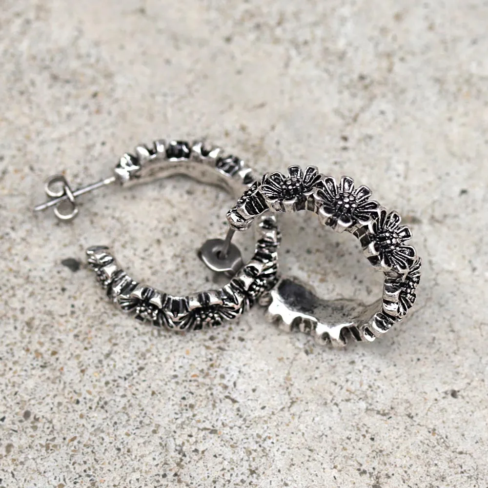 Floral Hoop Titanium Earrings