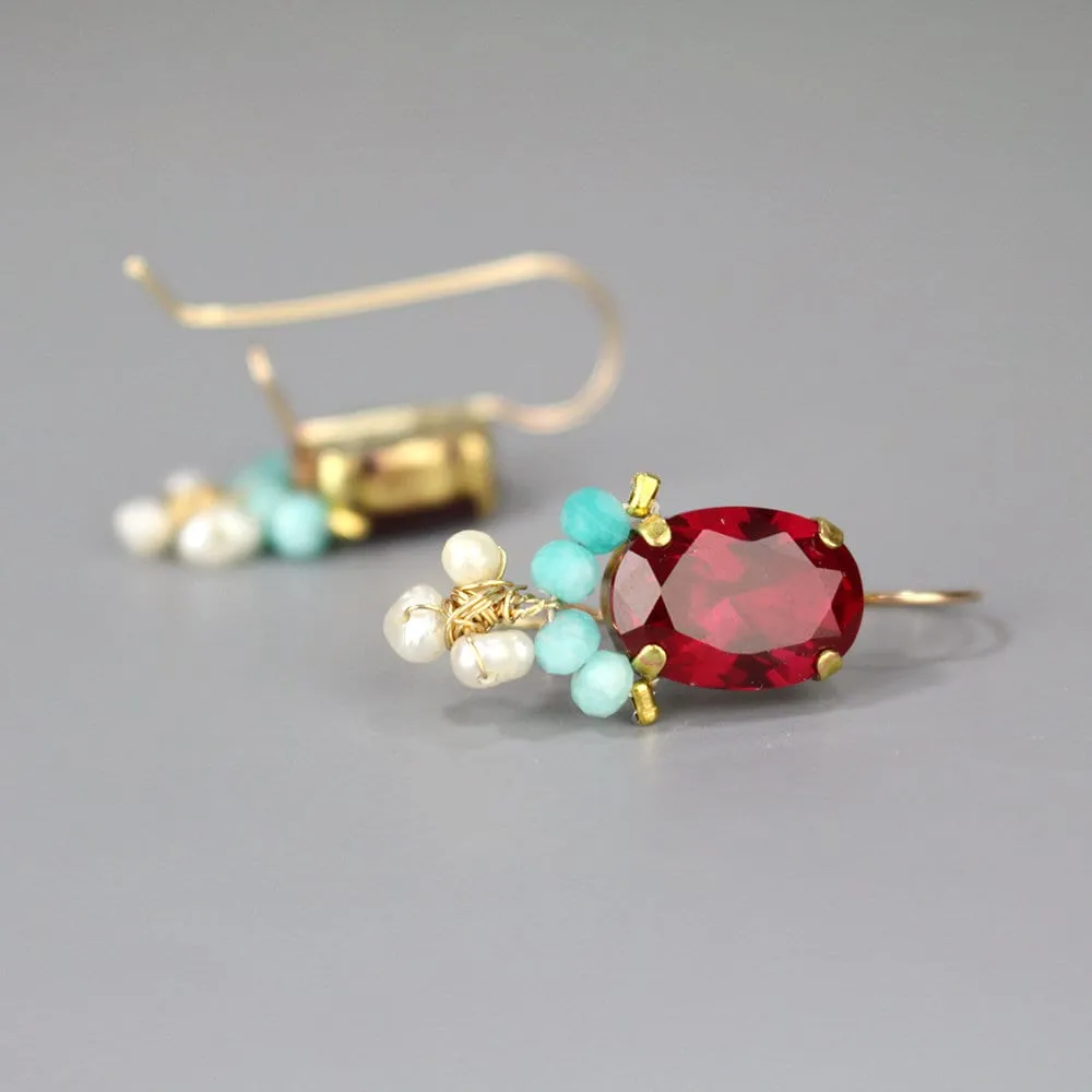 Fuchsia Amazonite Oval Earrings