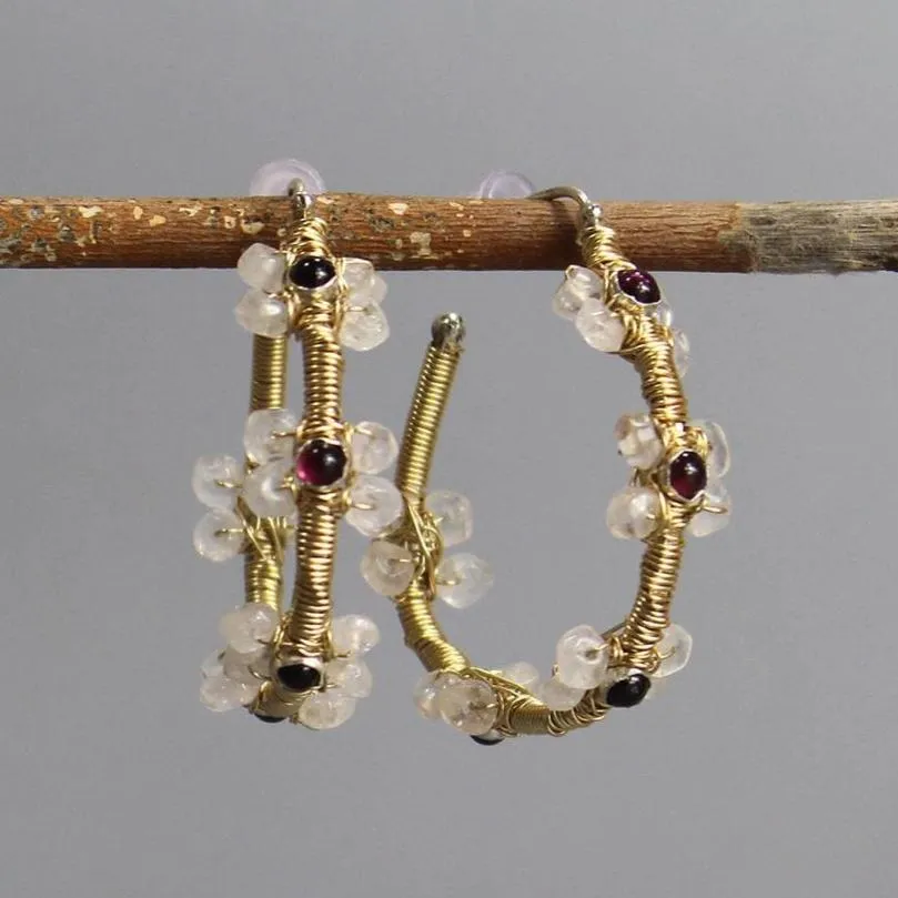 Garnet Moonstone Jasmine Hoop Earrings