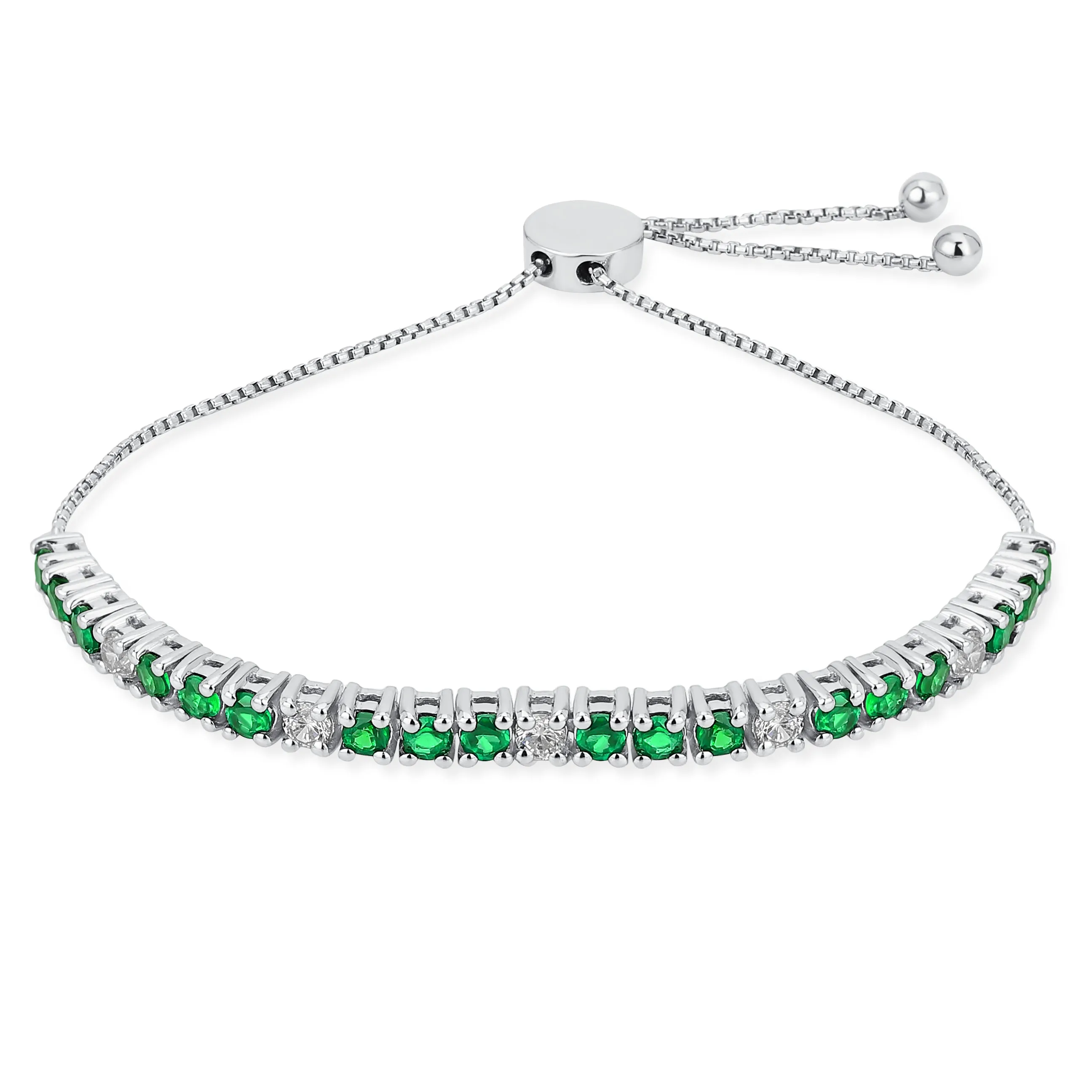 Gemstones 2.2 CTW White Zircon & Green Emerald Tennis Bracelet Sterling Silver