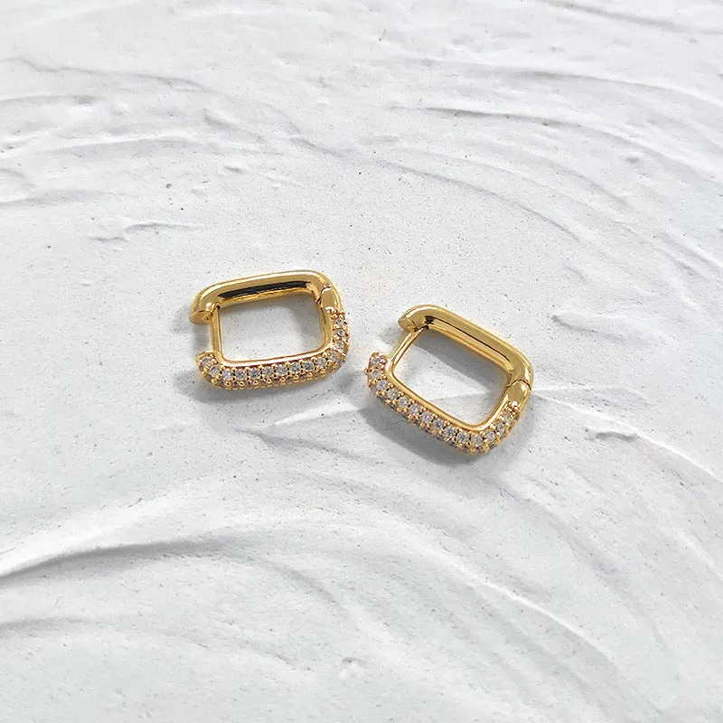 Geometric Gold Square Hoop Earrings with White Crystal Detailing-jlt11554