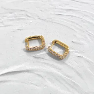 Geometric Gold Square Hoop Earrings with White Crystal Detailing-jlt11554