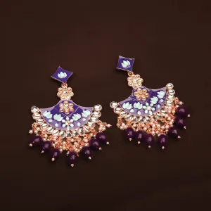 Glamorous Dual Blue Toned Chandbali With Pearls and Beads Earring For Women