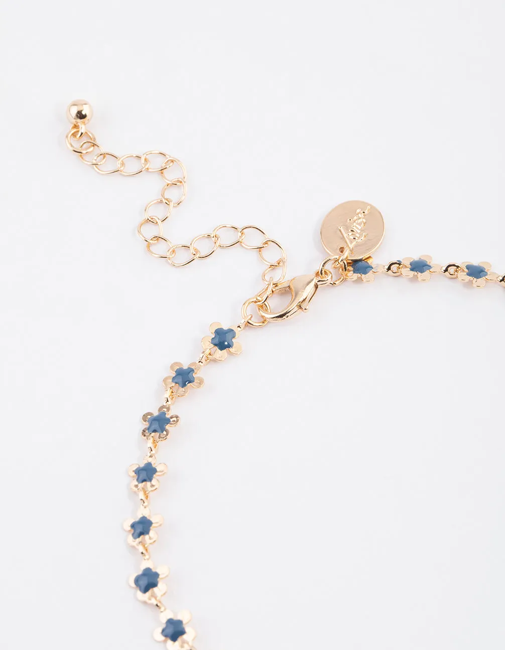 Gold Mini Blue Flower Chain Anklet