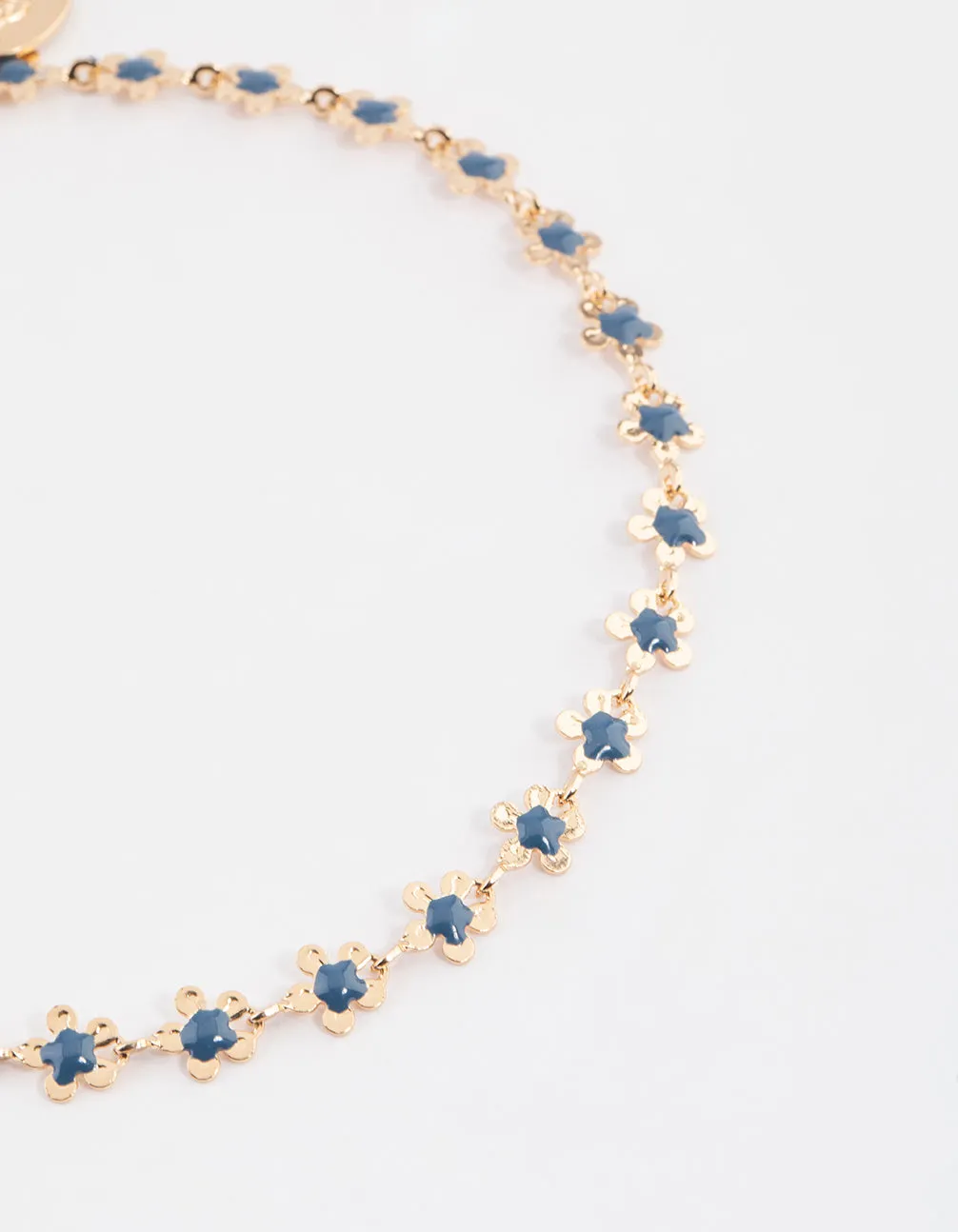 Gold Mini Blue Flower Chain Anklet