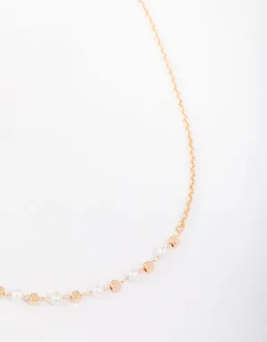 Gold Pearl & Bead Chain Short Necklace