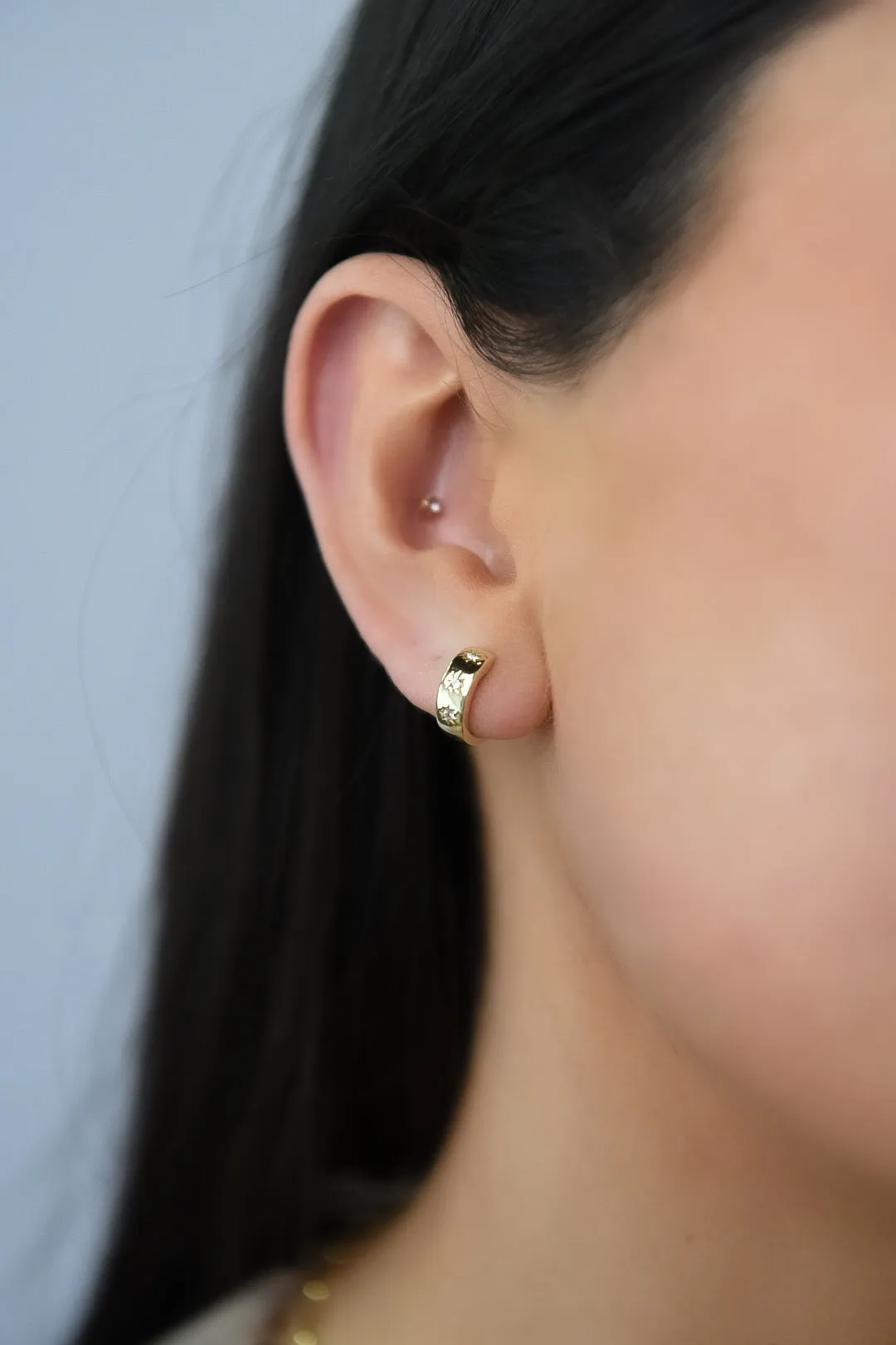 Golden Small Starry Cz Hoops