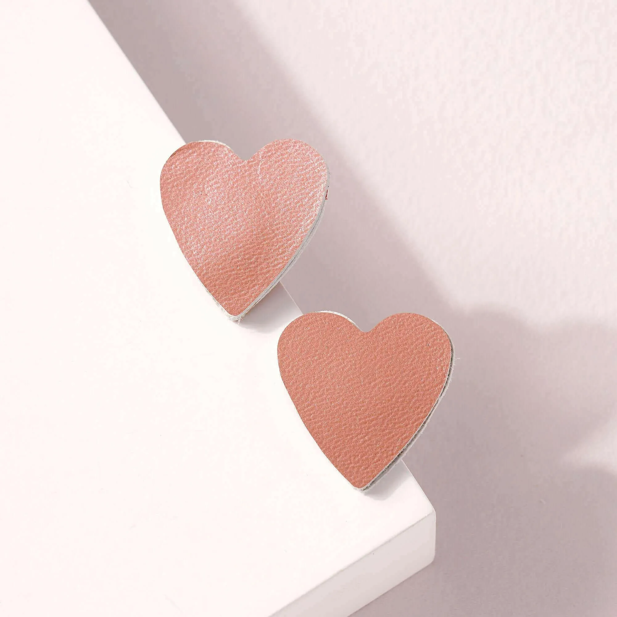 Heart Genuine Leather Stud Earrings