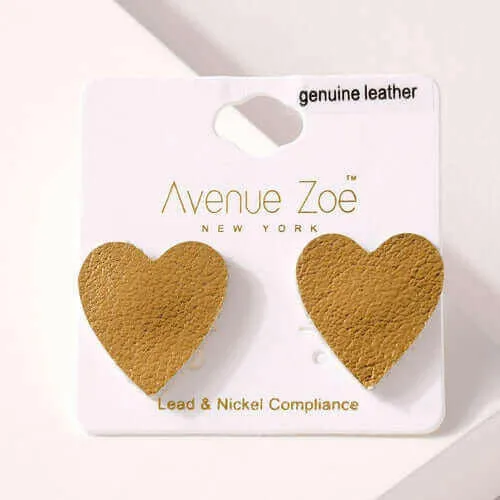 Heart Genuine Leather Stud Earrings