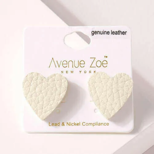 Heart Genuine Leather Stud Earrings