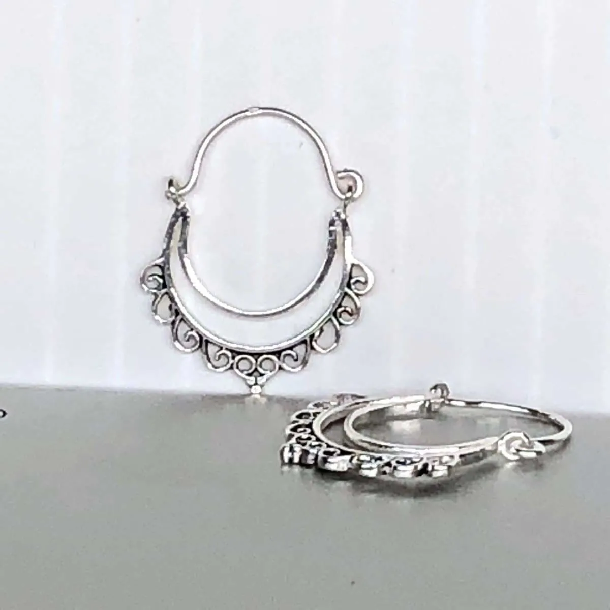 Indian Ear Hoops, Sterling Silver Bohemian Hoops, Silver Hoops, Piercing Hoops, Tribal Earrings, Ethnic Earrings,(E168)