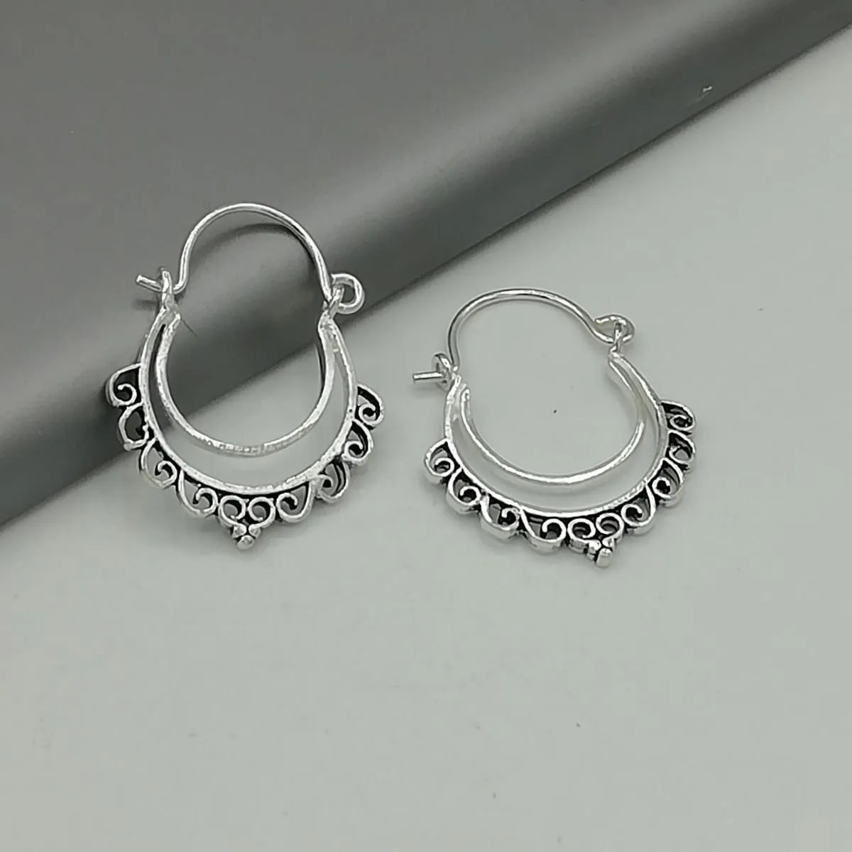 Indian Ear Hoops, Sterling Silver Bohemian Hoops, Silver Hoops, Piercing Hoops, Tribal Earrings, Ethnic Earrings,(E168)