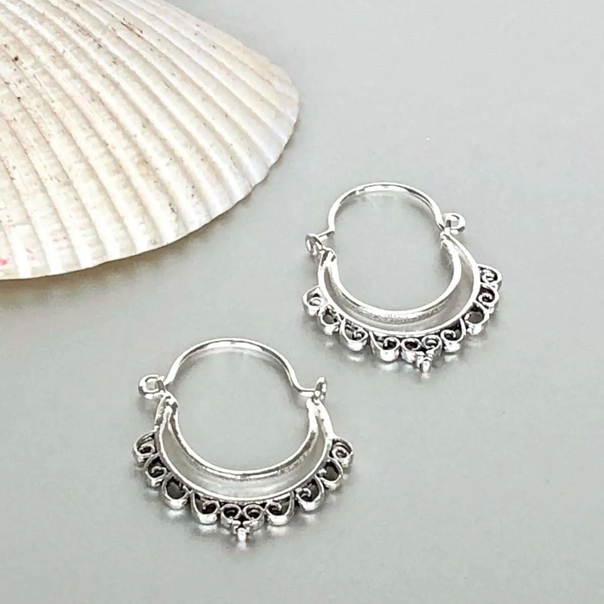 Indian Ear Hoops, Sterling Silver Bohemian Hoops, Silver Hoops, Piercing Hoops, Tribal Earrings, Ethnic Earrings,(E168)