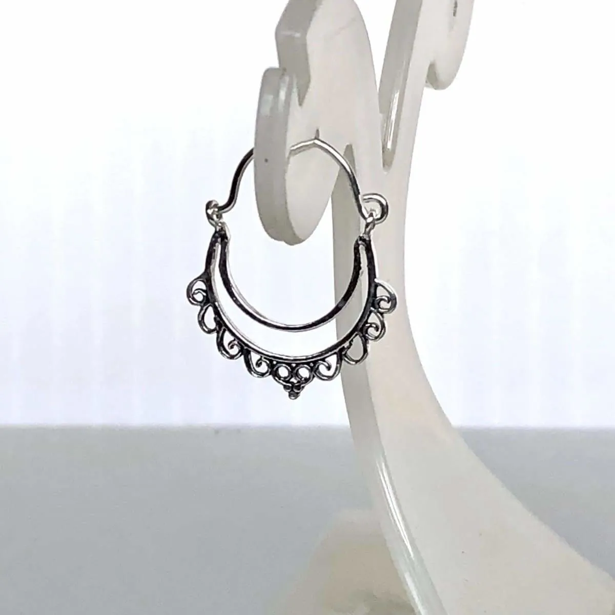 Indian Ear Hoops, Sterling Silver Bohemian Hoops, Silver Hoops, Piercing Hoops, Tribal Earrings, Ethnic Earrings,(E168)