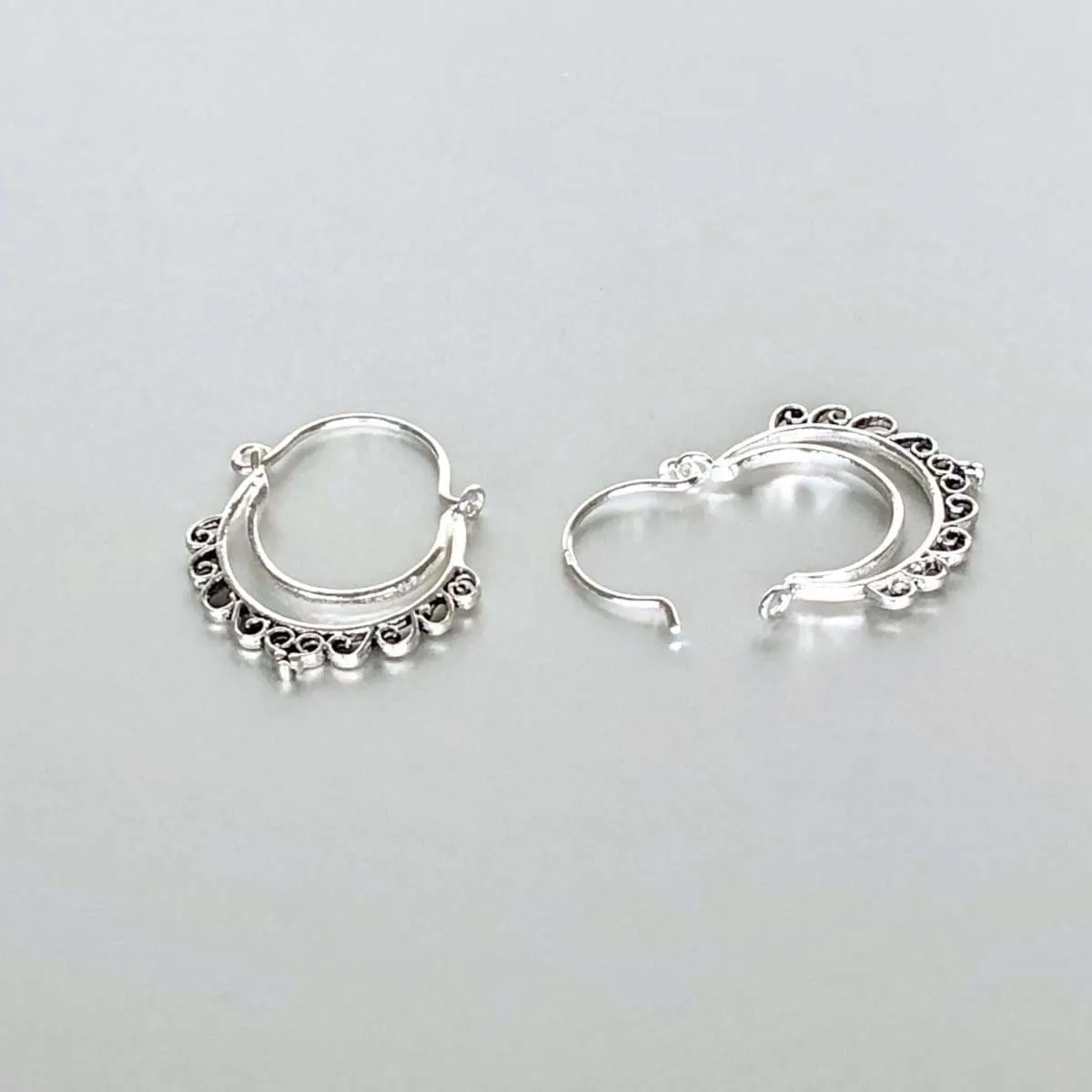 Indian Ear Hoops, Sterling Silver Bohemian Hoops, Silver Hoops, Piercing Hoops, Tribal Earrings, Ethnic Earrings,(E168)