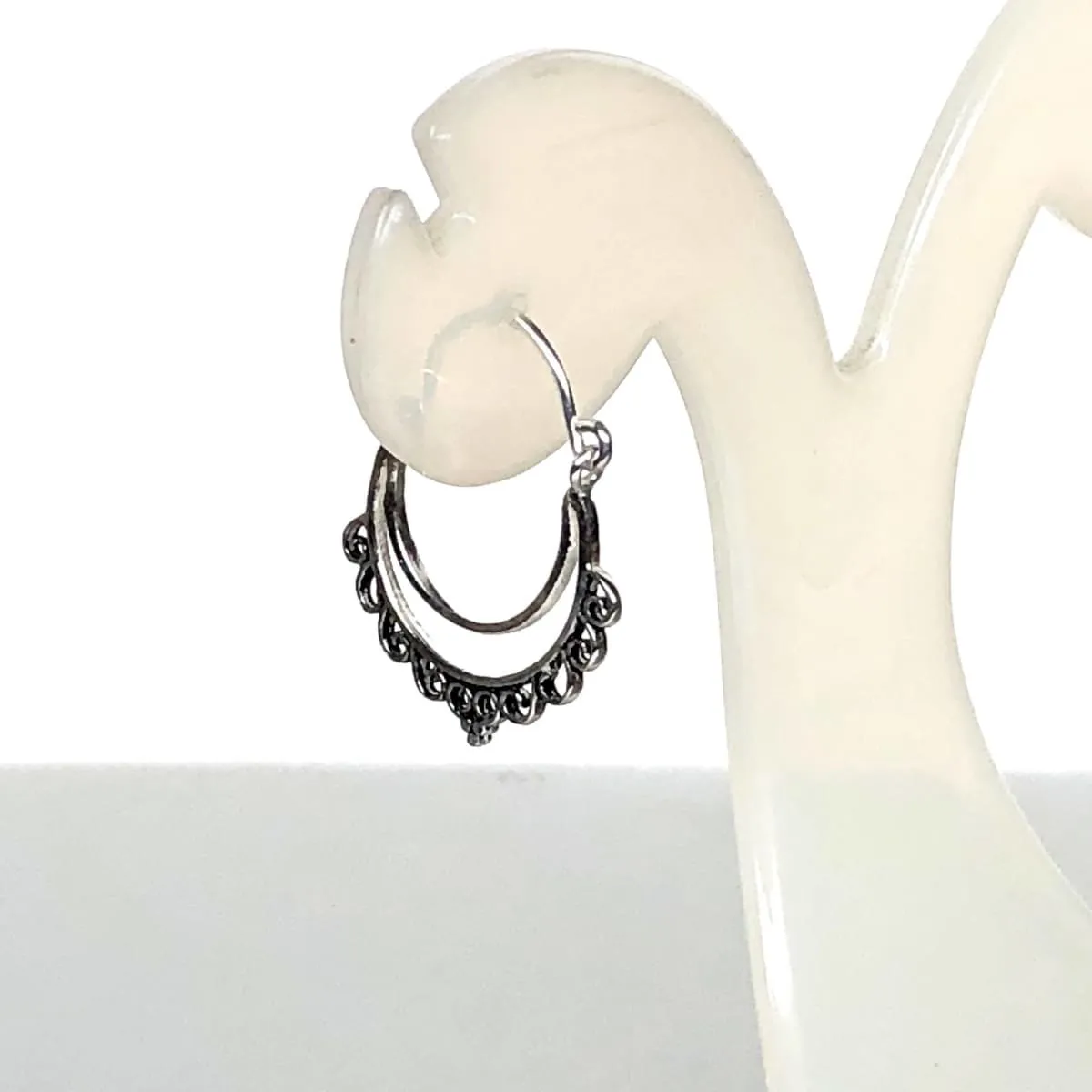 Indian Ear Hoops, Sterling Silver Bohemian Hoops, Silver Hoops, Piercing Hoops, Tribal Earrings, Ethnic Earrings,(E168)