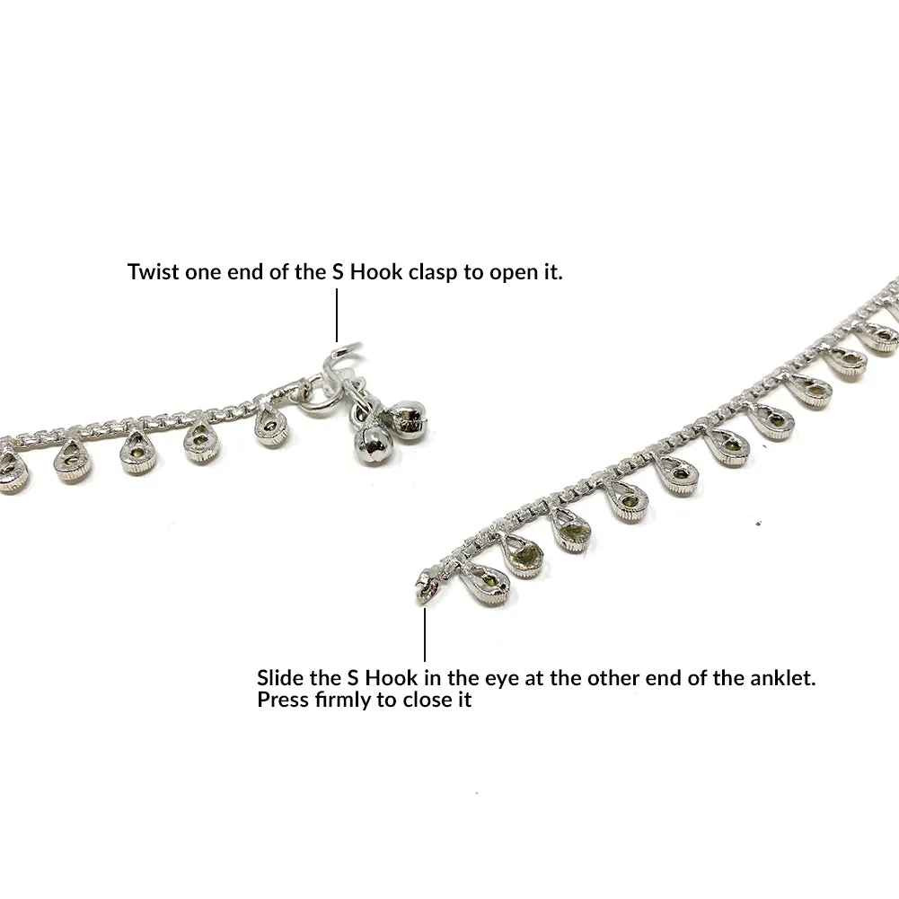 Indian Silver Trendy Chain Bell Anklet Payal Set For Women - Dance Party Gift Everyday Wear - Duel On Jewel