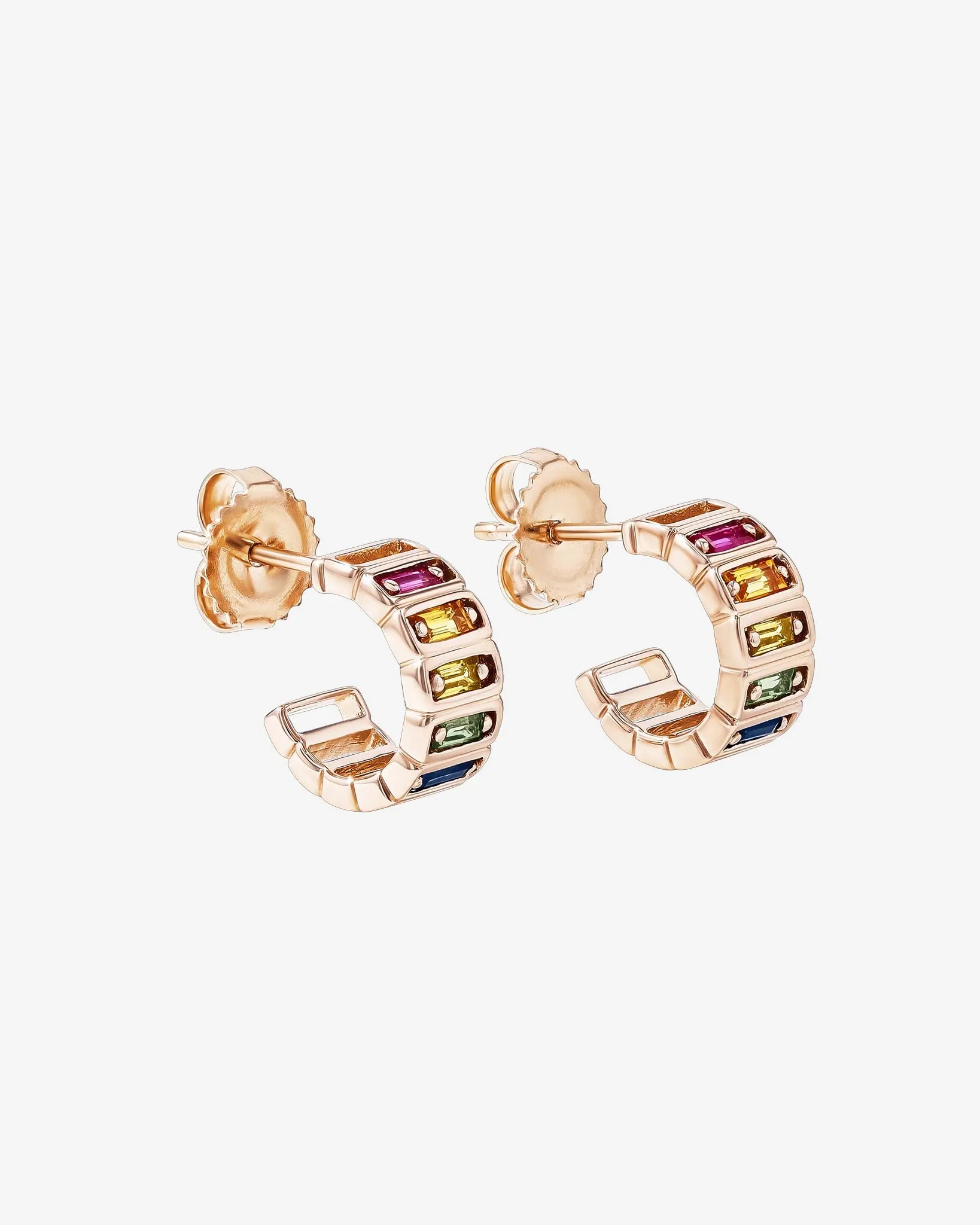 Inlay Horizontal Rainbow Sapphrie Mini Hoops