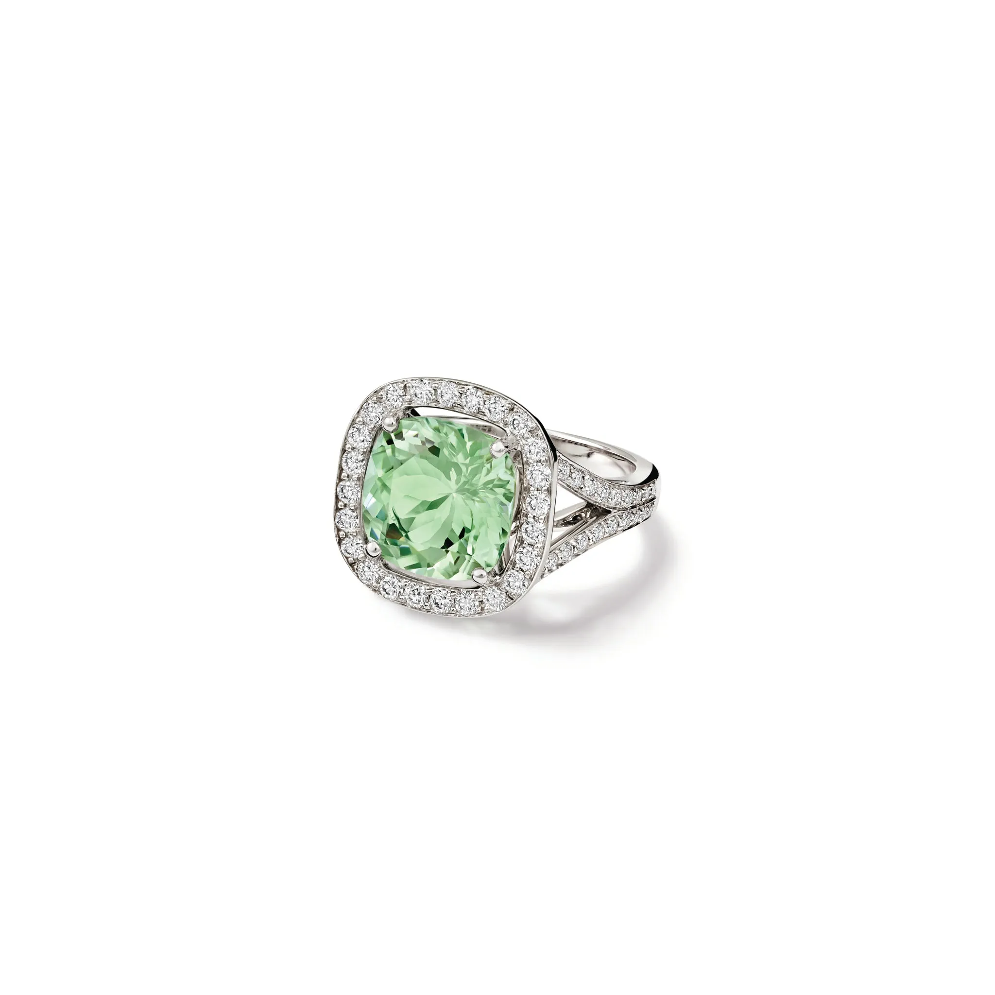 Iola Ring 18ct White Gold - Green Aquamarine & Diamond