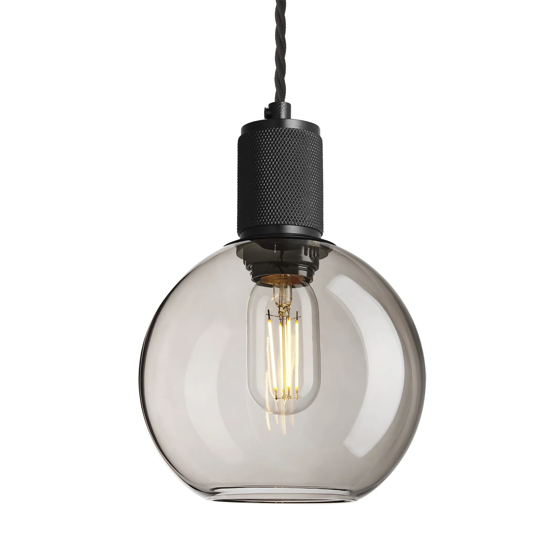 Knurled Smoked Glass Globe Pendant Light - 7 Inch - Mocha